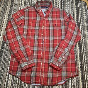 Ralph Lauren Flannel Shirt Medium Red Black Plaid Classic Fit Preppy Men